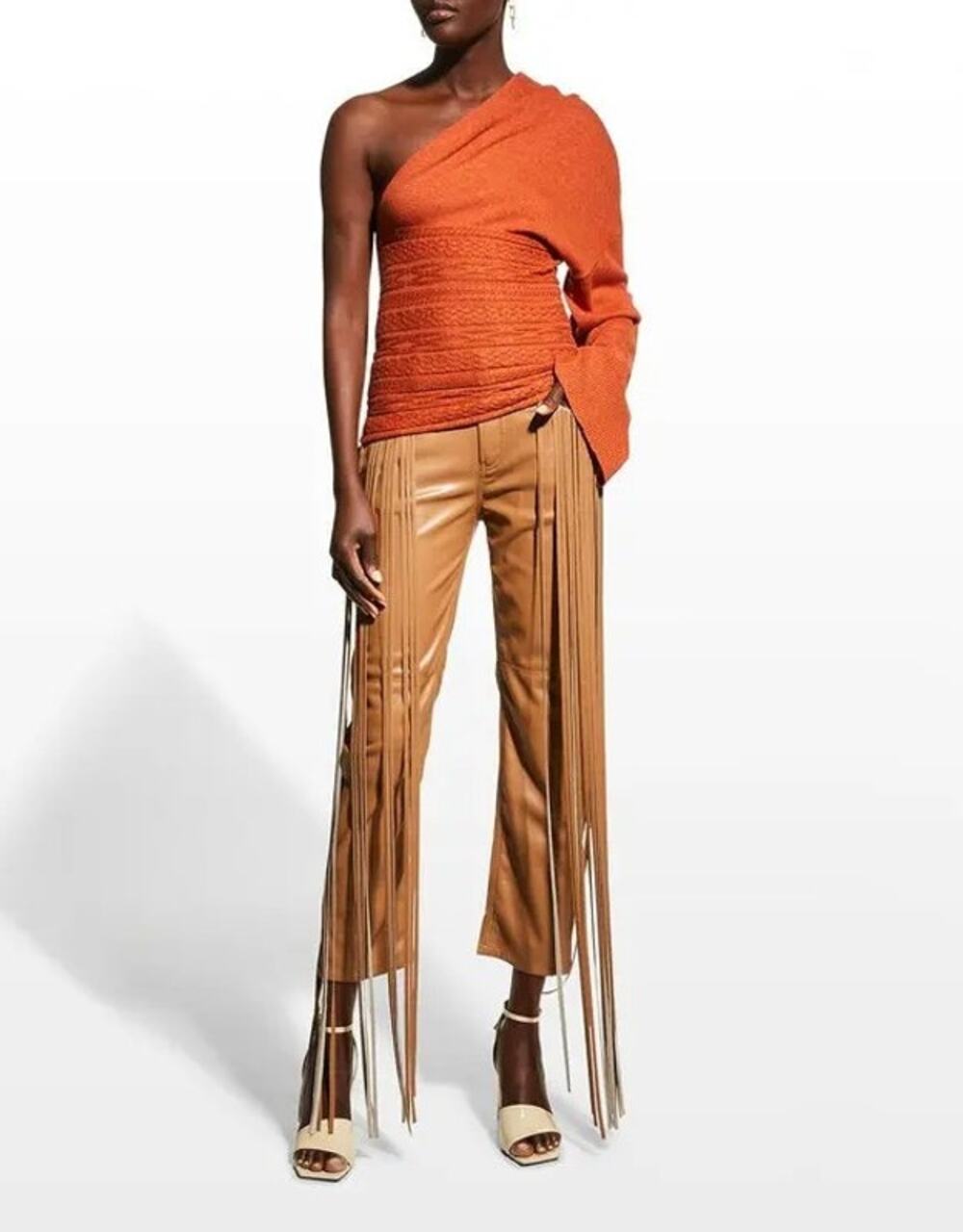 Hellessy Allie Fringe Pants Camel Faux Leather 8 Festival Rodeo Artsy